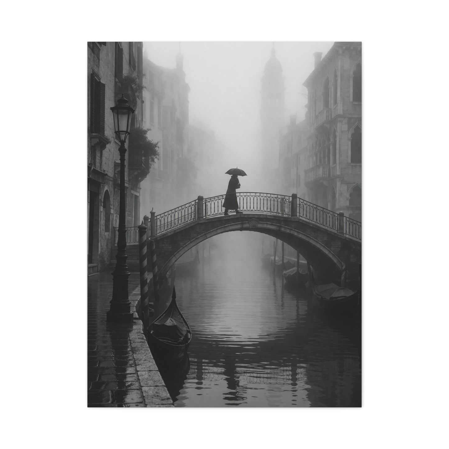 Venetian Bridge Fog Scene Wall Art & Canvas Print