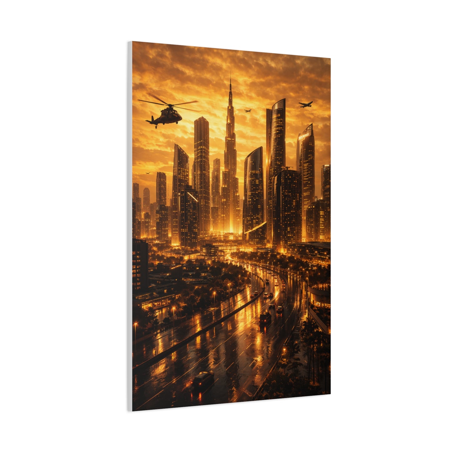 Golden Futuristic Cityscape Wall Art & Canvas Print