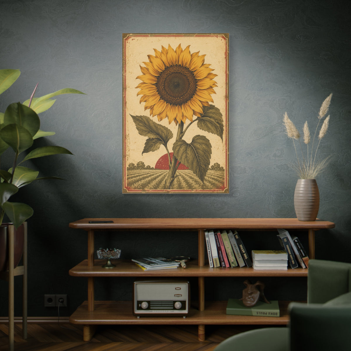 Heritage Field Sunflower Illustration Wall Art & Canvas Print
