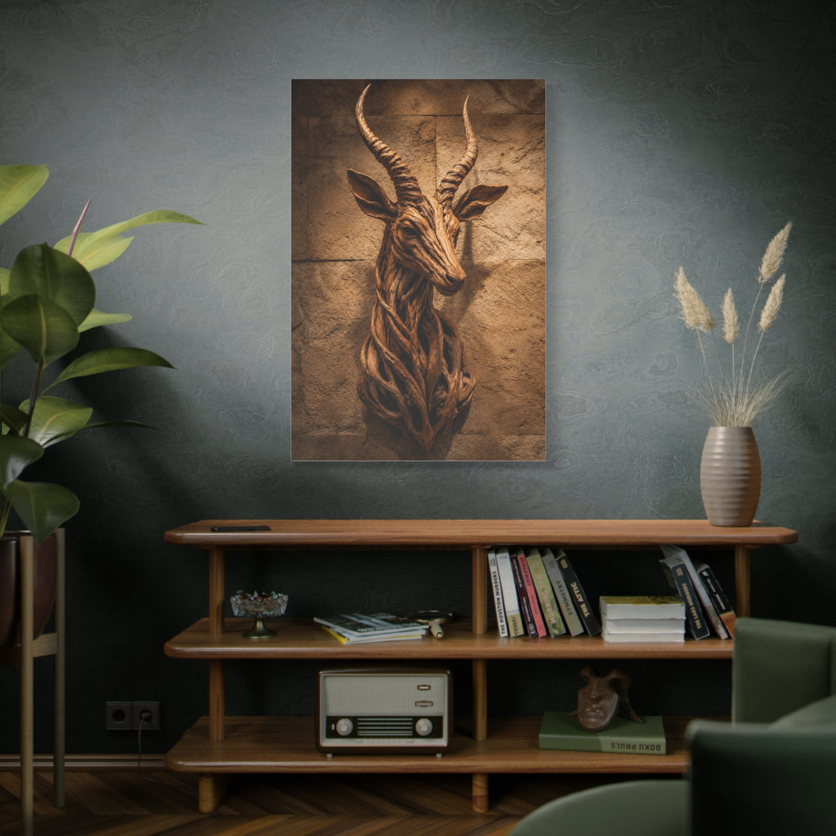 Teak Root Antelope Sculptural Mount Wall Art & Canvas Print