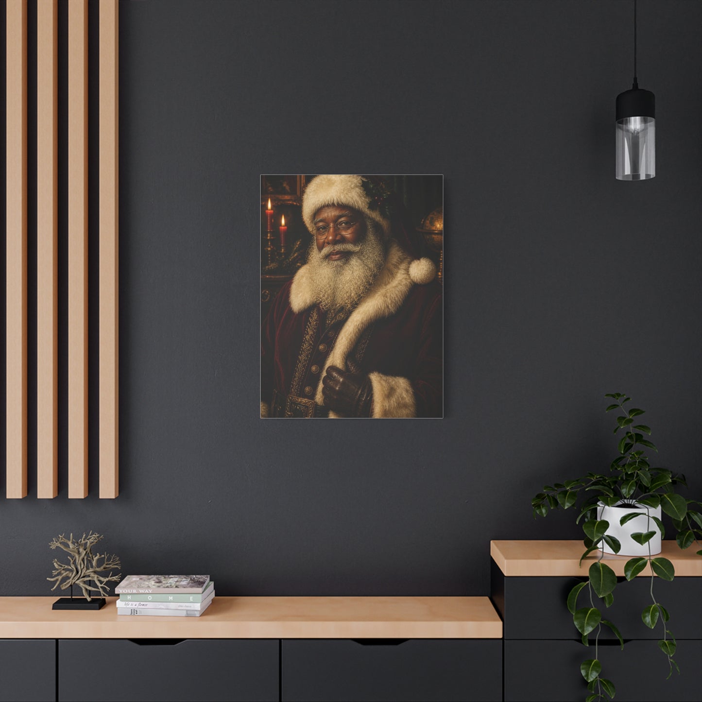 Elegant Black Santa Portrait Wall Art & Canvas Print