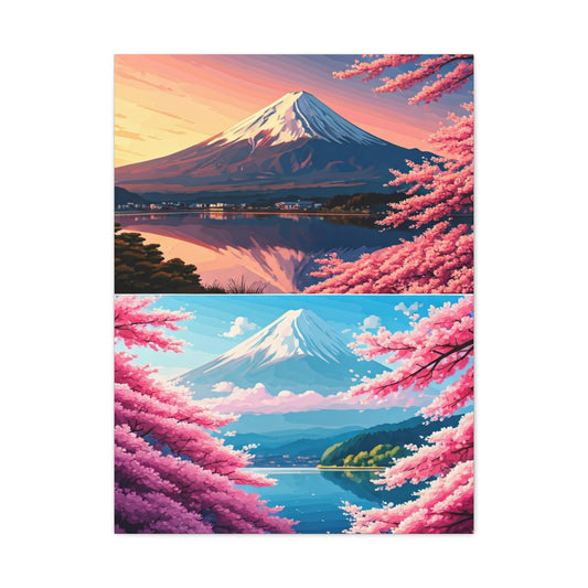Mount Fuji Sakura Reflection Landscape Wall Art & Canvas Prints