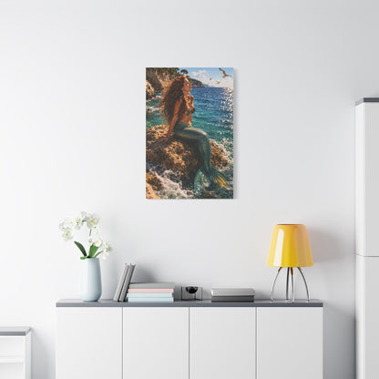 Sunlit Coastal Mermaid Escape Wall Art & Canvas Print