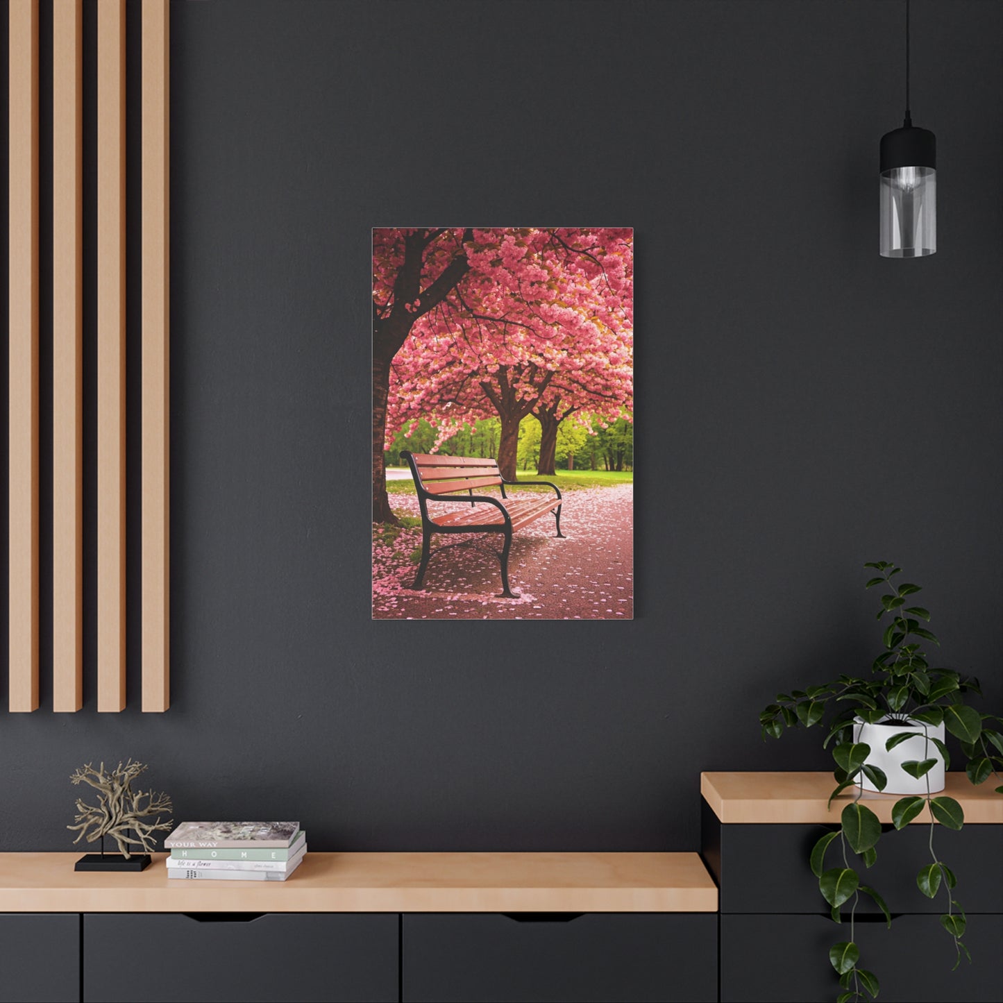 Cherry Blossom Park Bench Serenity Wall Art & Canvas Prints