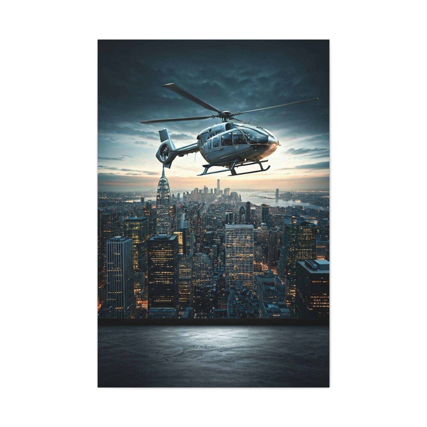 City Skyline Helicopter Patrol Wall Art & Canvas Prints