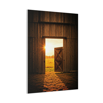 Open Barn Door at Sunrise Wall Art & Canvas Prints
