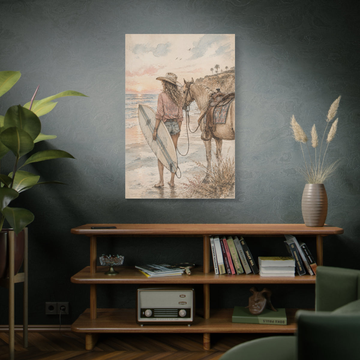 Surf Cowgirl Beach Horizon Scene Wall Art & Canvas Print