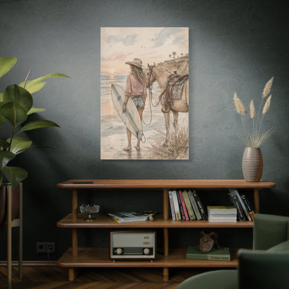 Surf Cowgirl Beach Horizon Scene Wall Art & Canvas Print