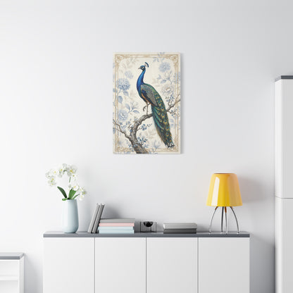 Elegant Blue Botanical Peacock Wall Art & Canvas Print