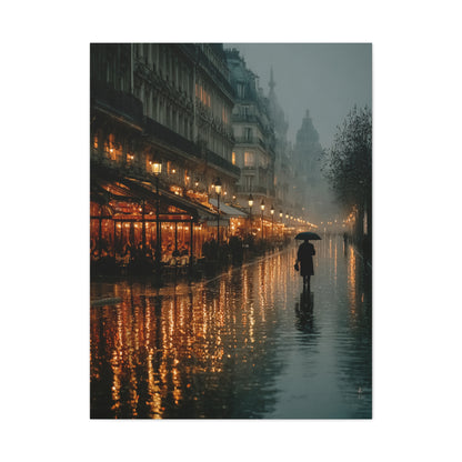 Rainy Paris Café Evening Wall Art & Canvas Print