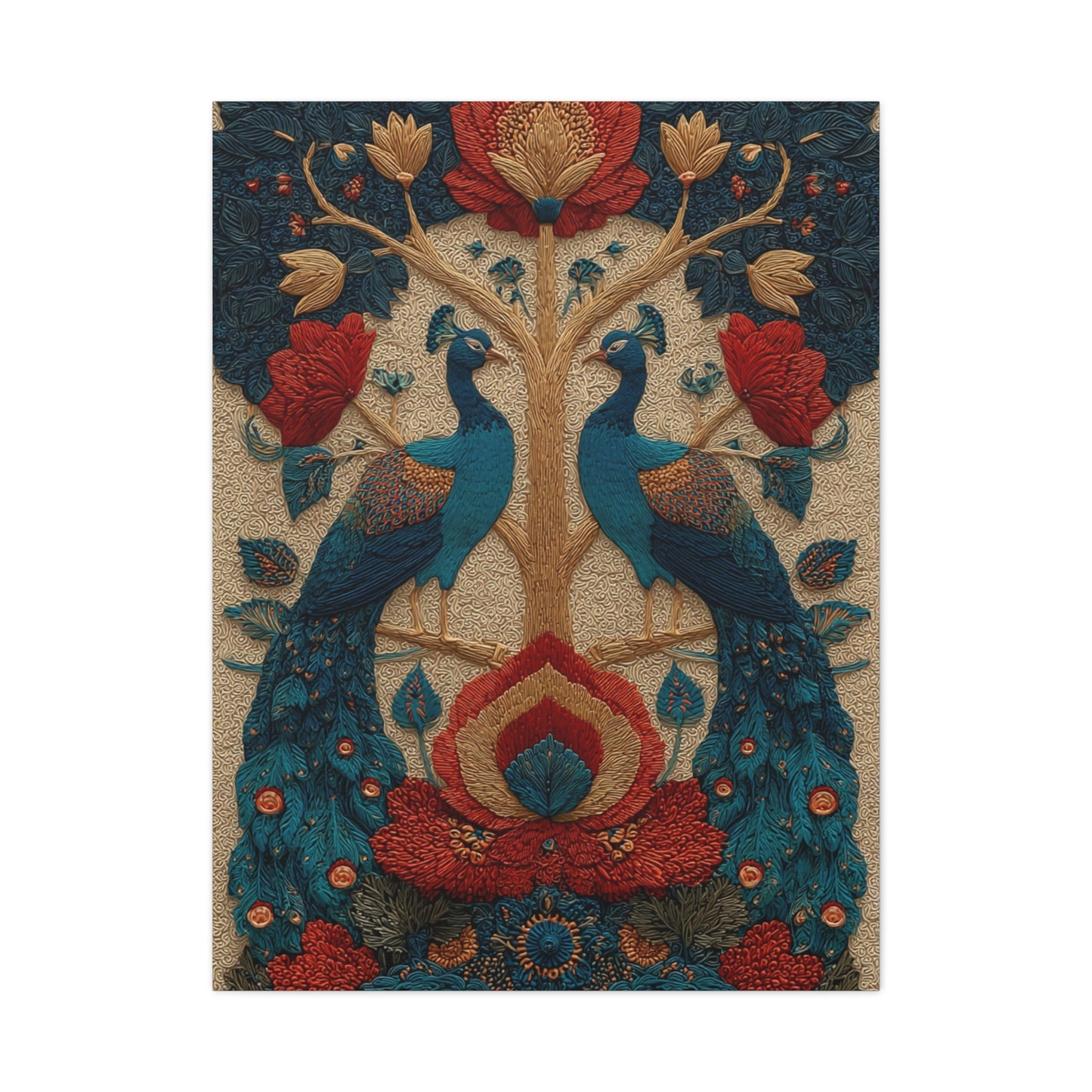 Folk Peacock Tree of Life Wall Art & Canvas Print