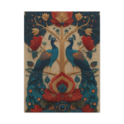 Folk Peacock Tree of Life Wall Art & Canvas Print
