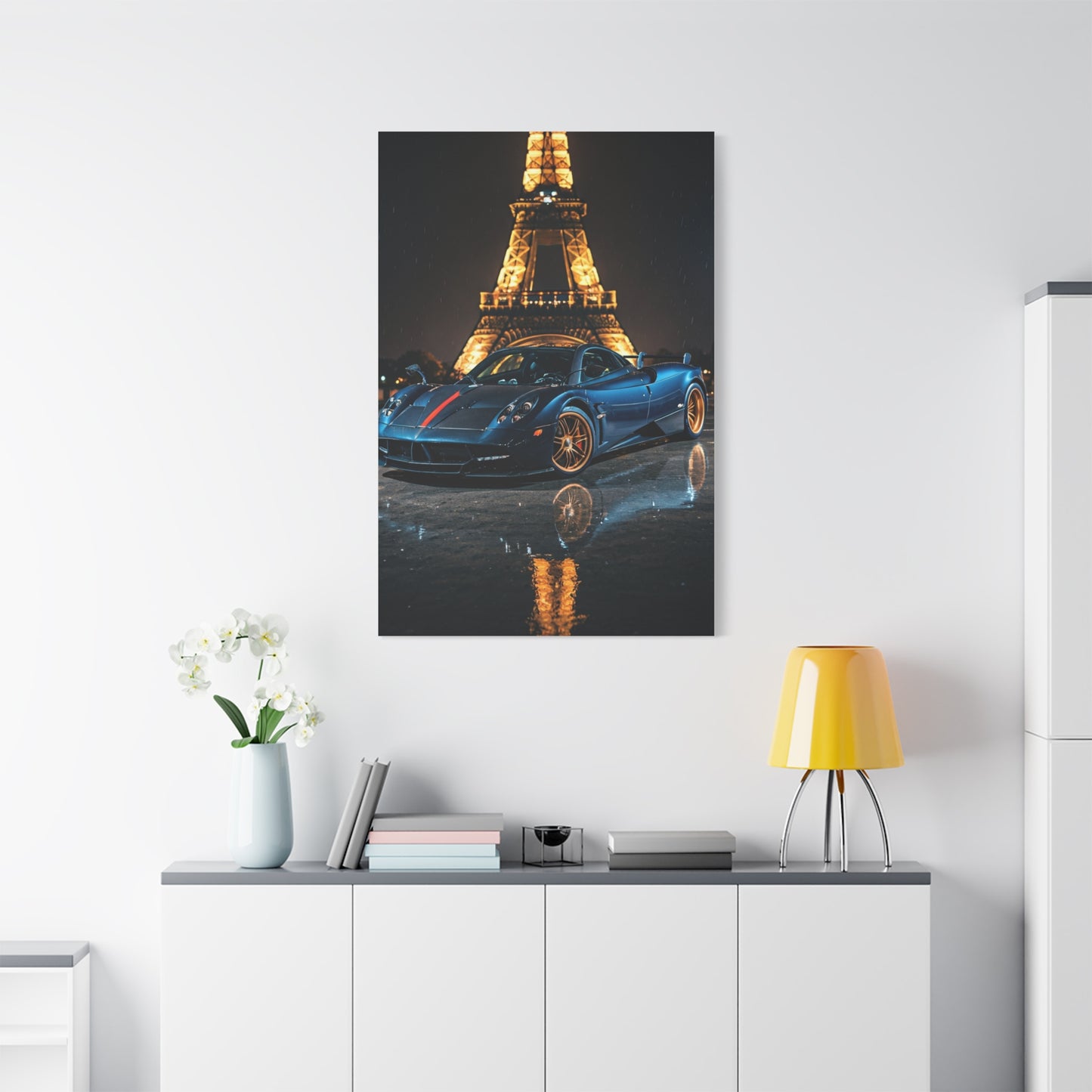 Pagani Huayra Paris Eiffel Tower Night Wall Art & Canvas Prints