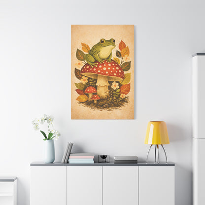Whimsical Retro Frog and Mushroom Composition Wall Art & Canvas Print