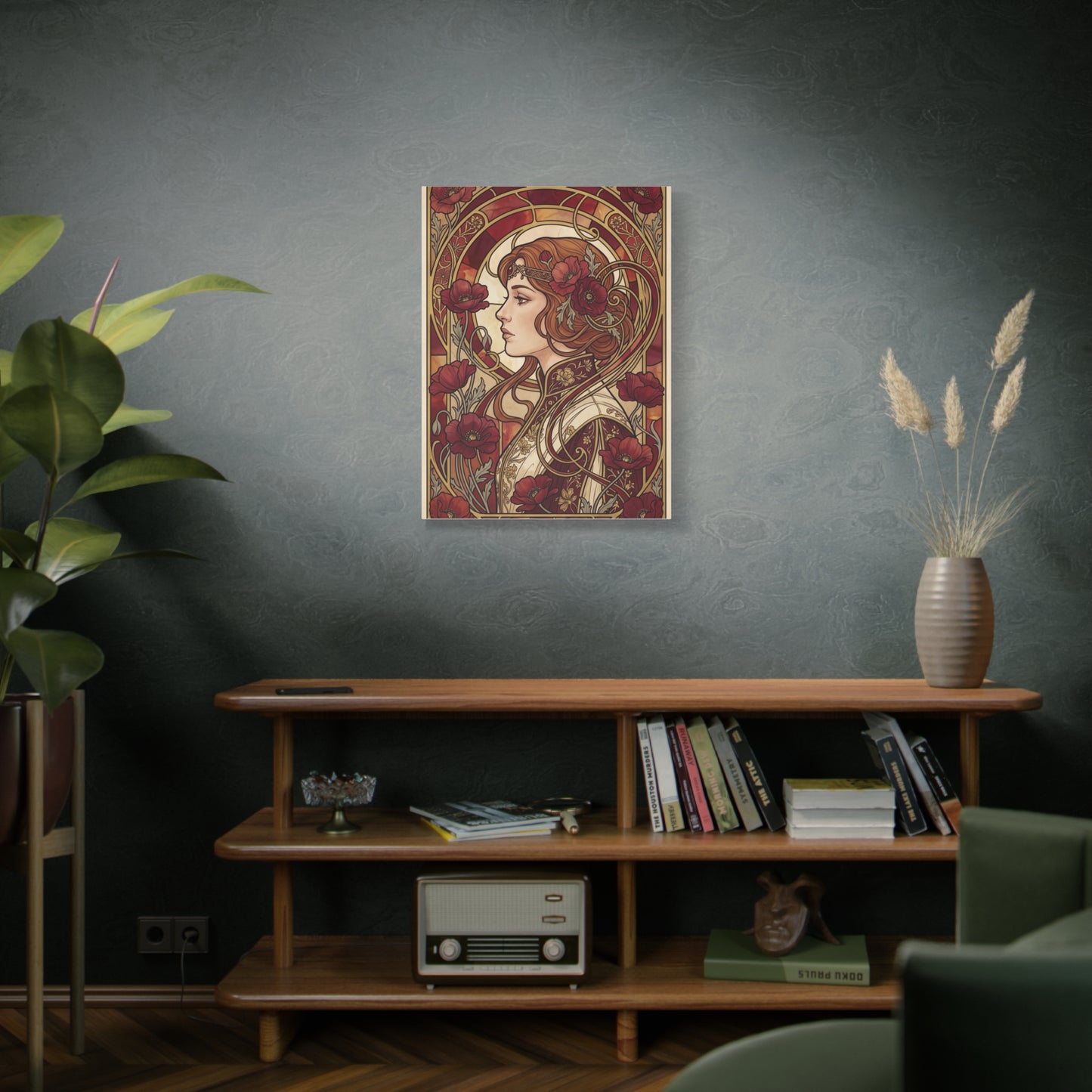 Art Nouveau Red Poppy Muse Portrait Wall Art & Canvas Print