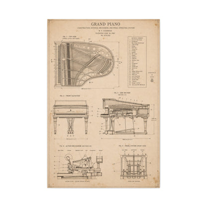 Steinway Grand Piano Technical Diagram Wall Art & Canvas Print