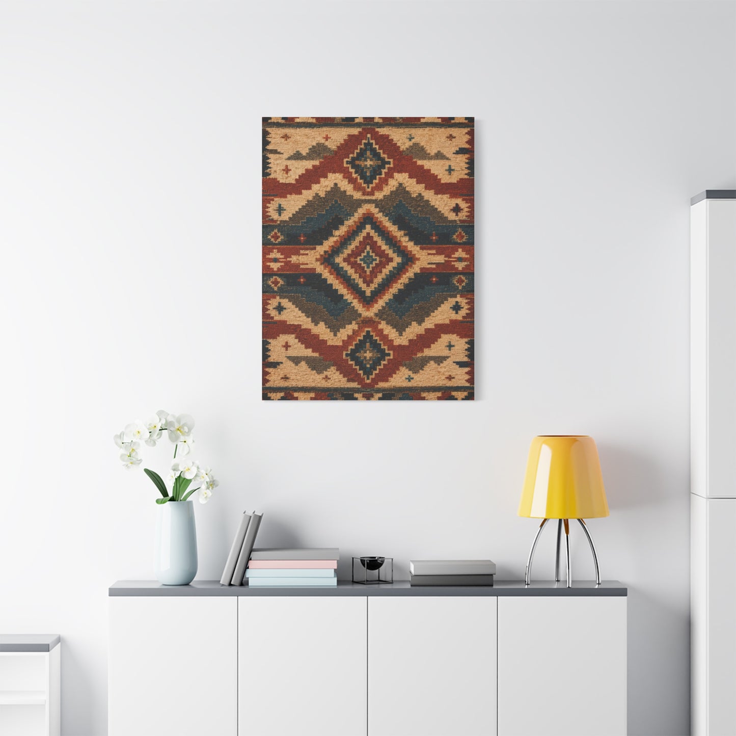 Navajo Inspired Geometric Textile Southwest Wall Art & Canvas Print