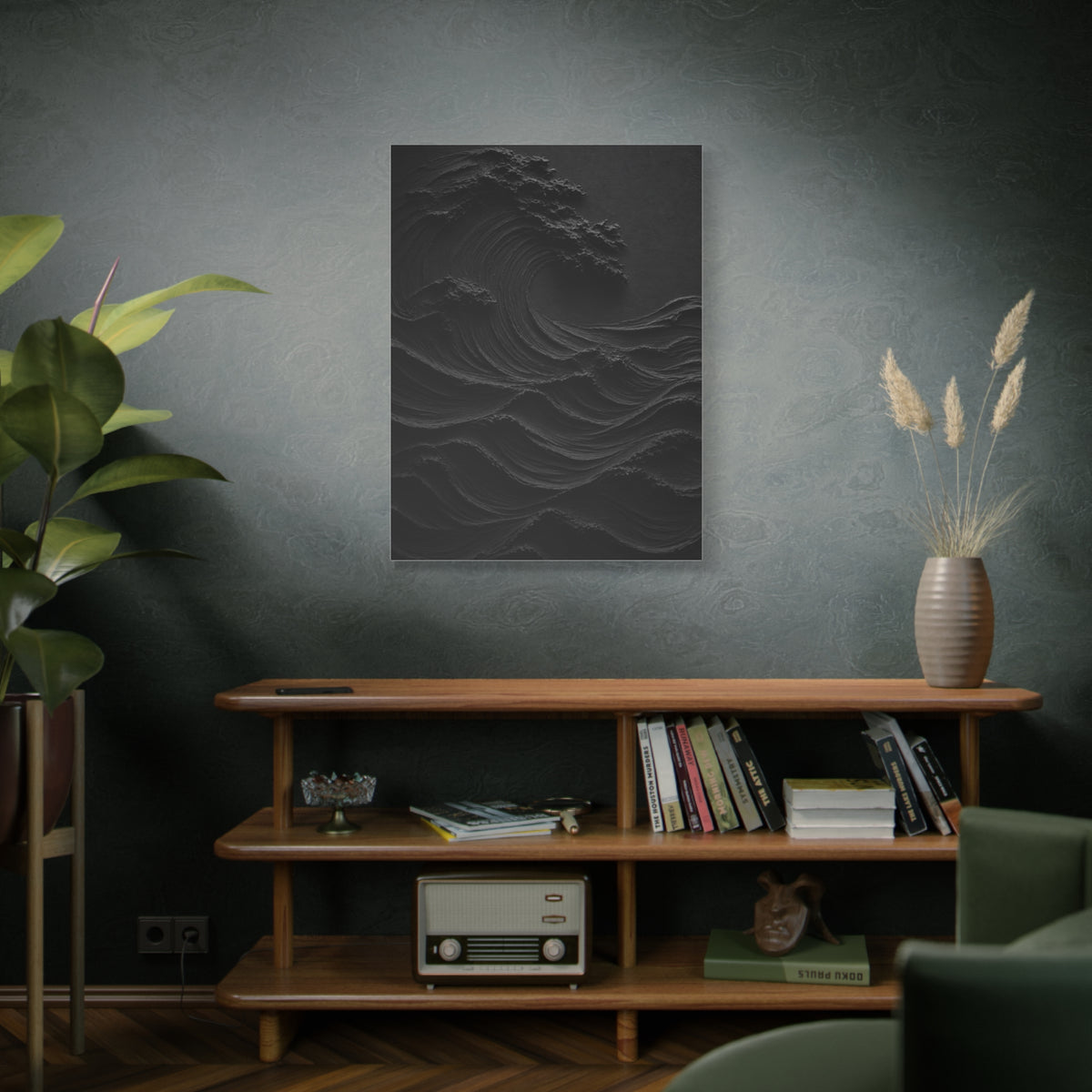 Dark Textured Wave Monochrome Statement Wall Art & Canvas Print