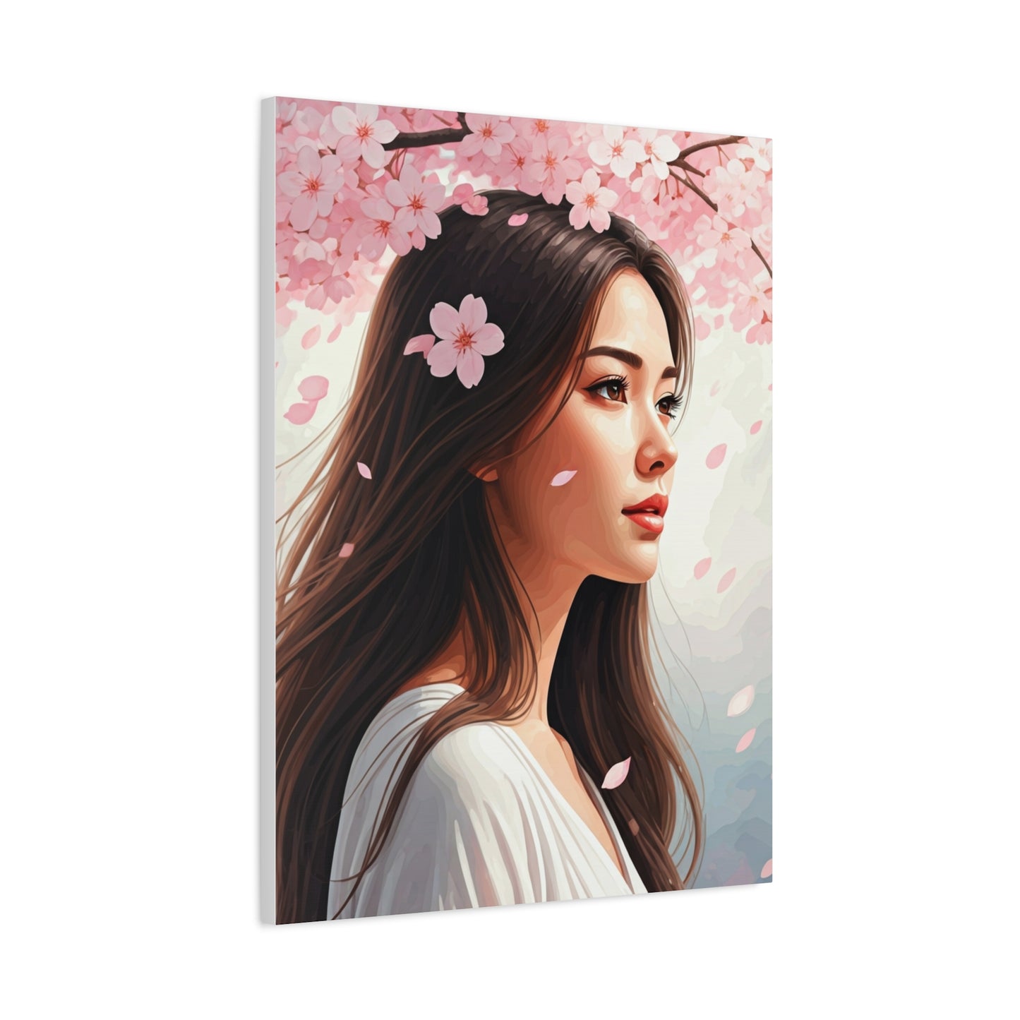 Woman Beneath Falling Cherry Blossoms Wall Art & Canvas Prints