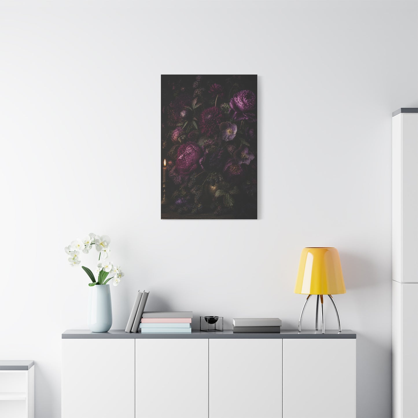 Dark Floral Still Life Candlelight Wall Art & Canvas Print