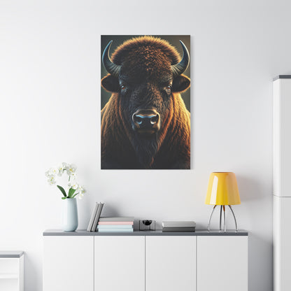 Cinematic Frontal Bison Portrait with Golden Backlight Wall Art & Canvas Print