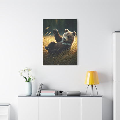 Playful Bear Cub in Meadow Wall Art & Canvas Prints
