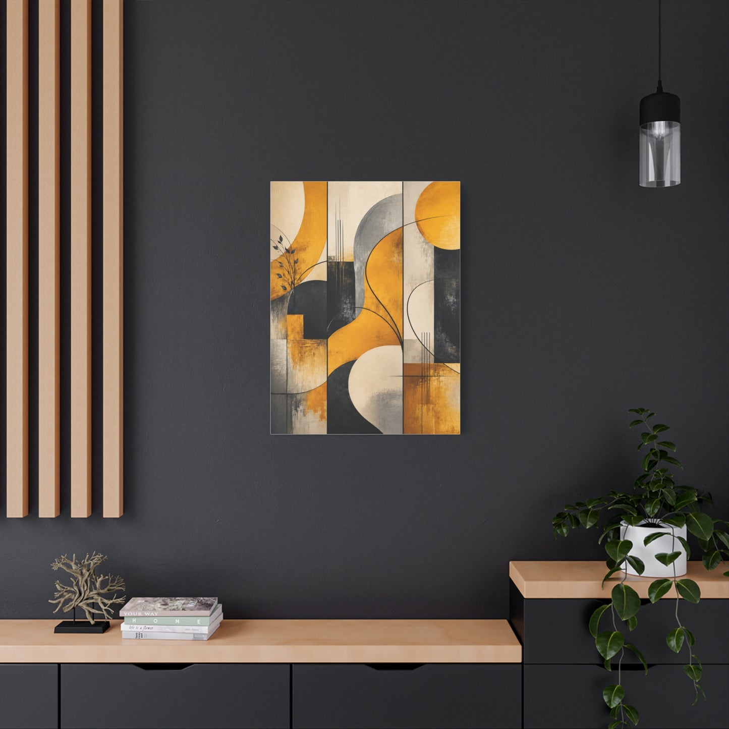 Abstract Panel Flow Mustard & Neutral Composition Wall Art & Canvas Print
