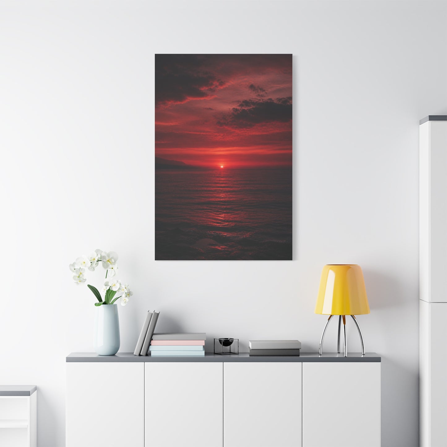 Crimson Sunset Seascape Wall Art & Canvas Print