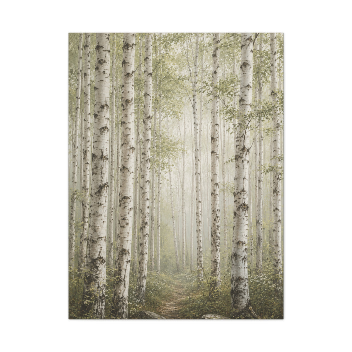 Light Birch Woodland Minimal Landscape Trees Wall Art & Canvas Print