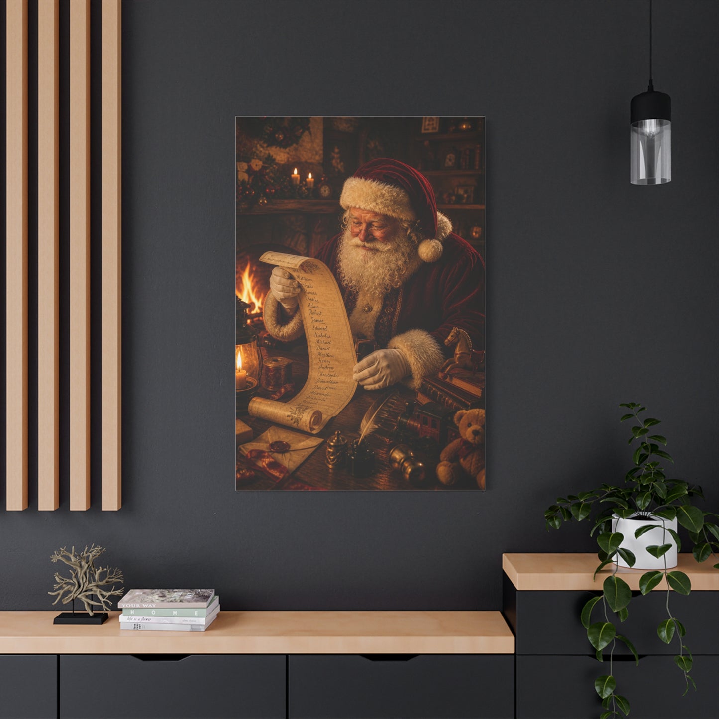 Santa Checking the Christmas List Wall Art & Canvas Print