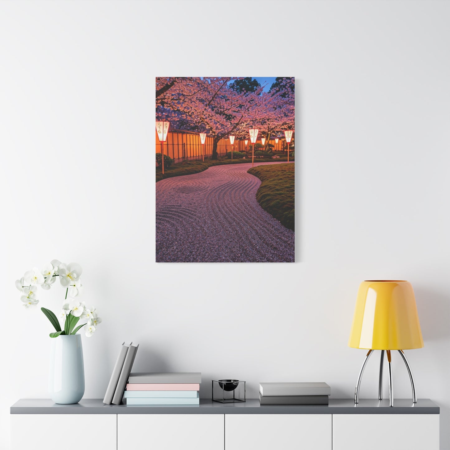 Japanese Lantern Garden With Cherry Blossoms Wall Art & Canvas Prints