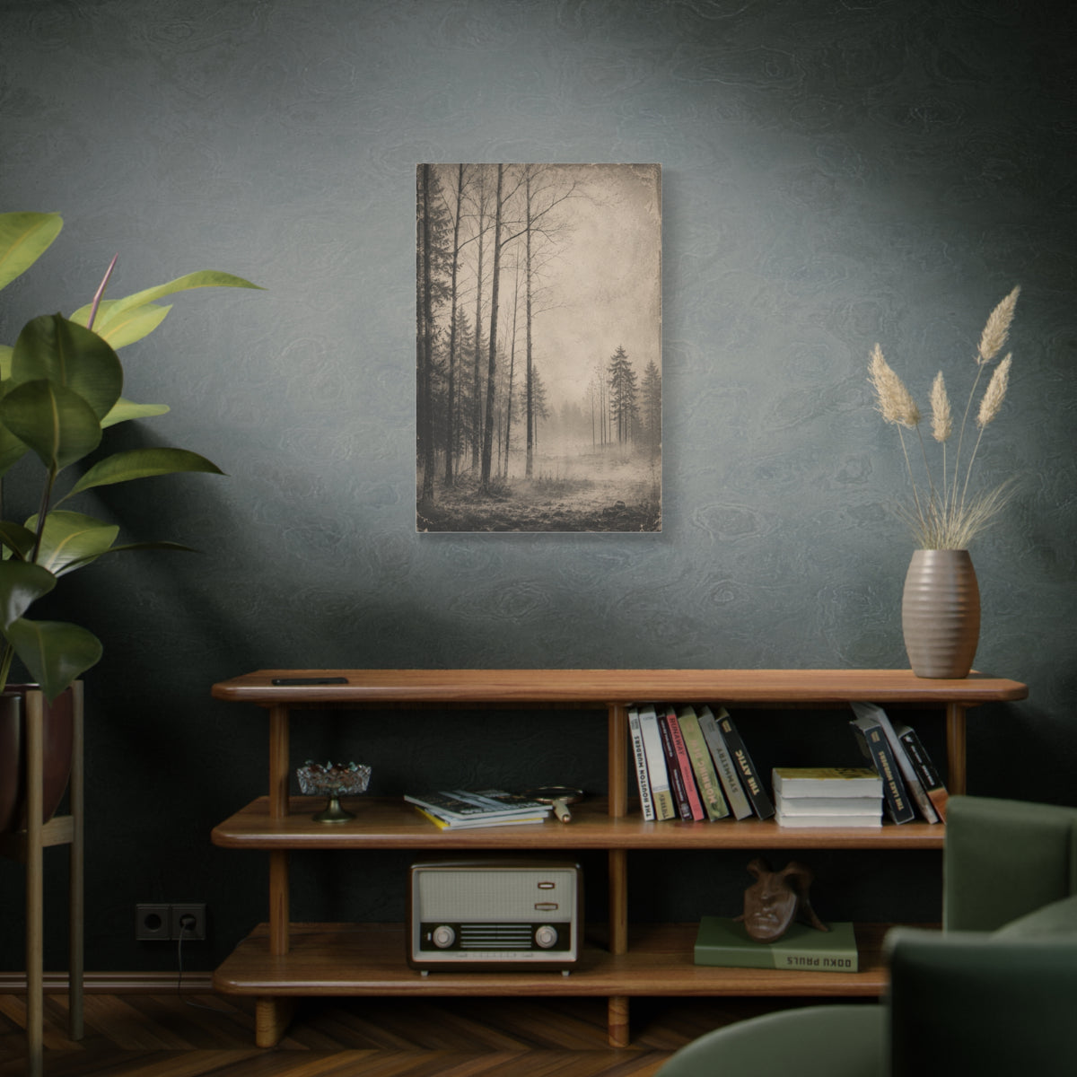 Vintage Fog Forest Monochrome Trees Wall Art & Canvas Print