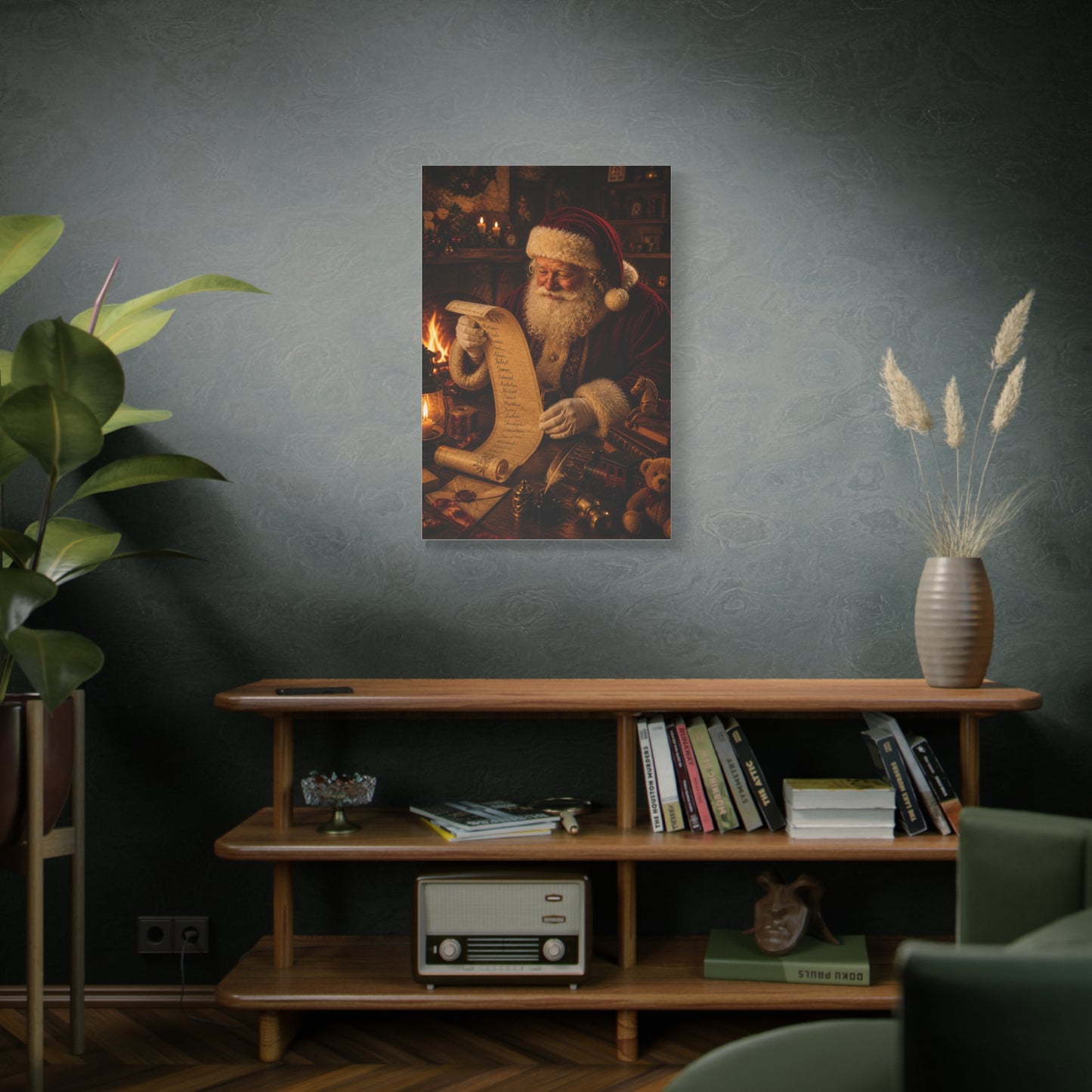 Santa Checking the Christmas List Wall Art & Canvas Print