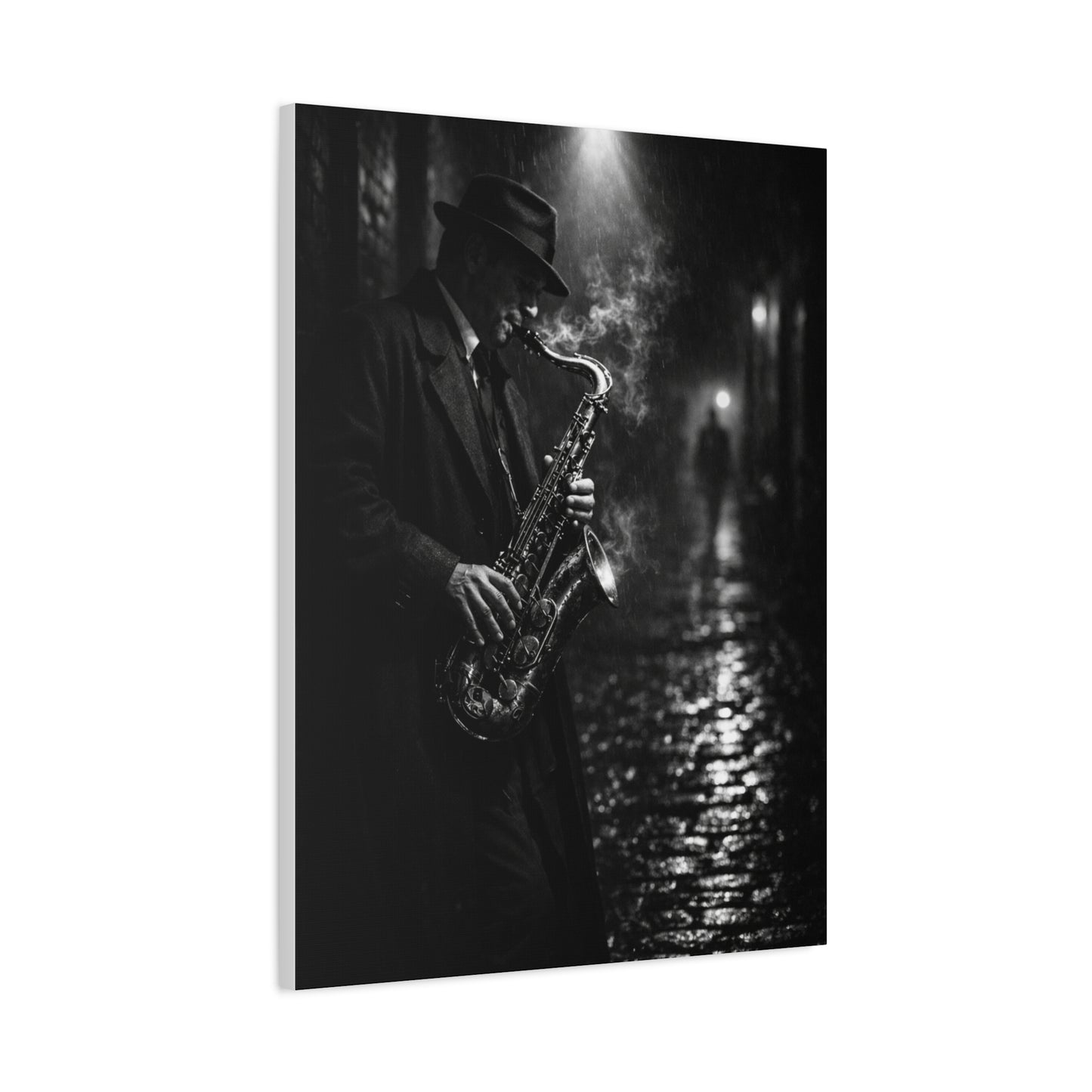 Noir Jazz Saxophone Alley Wall Art & Canvas Print