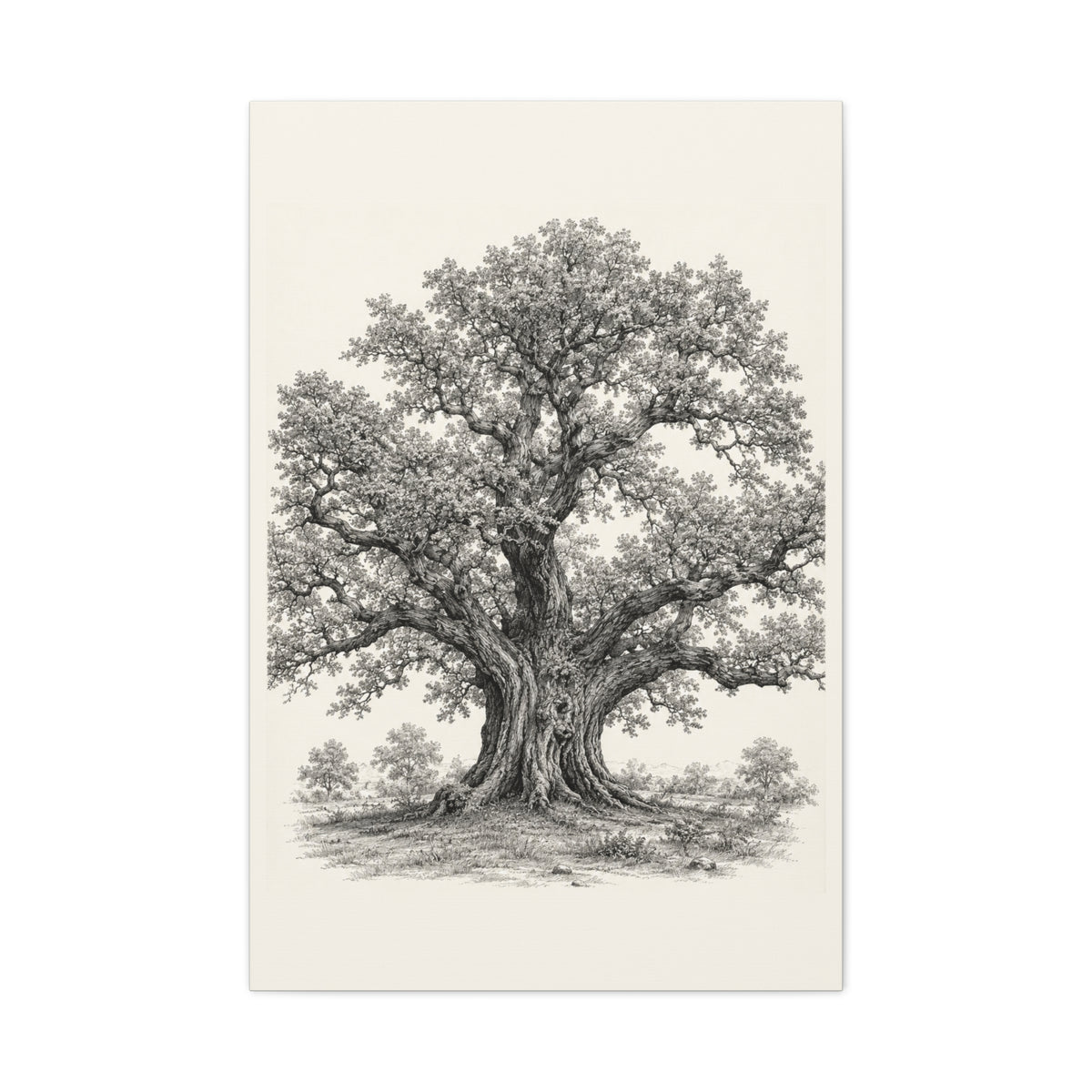 Detailed Engraved Oak Study Trees Wall Art & Canvas Print