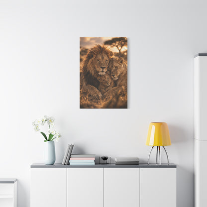 Lion Family Embrace Golden Bond Wall Art & Canvas Print