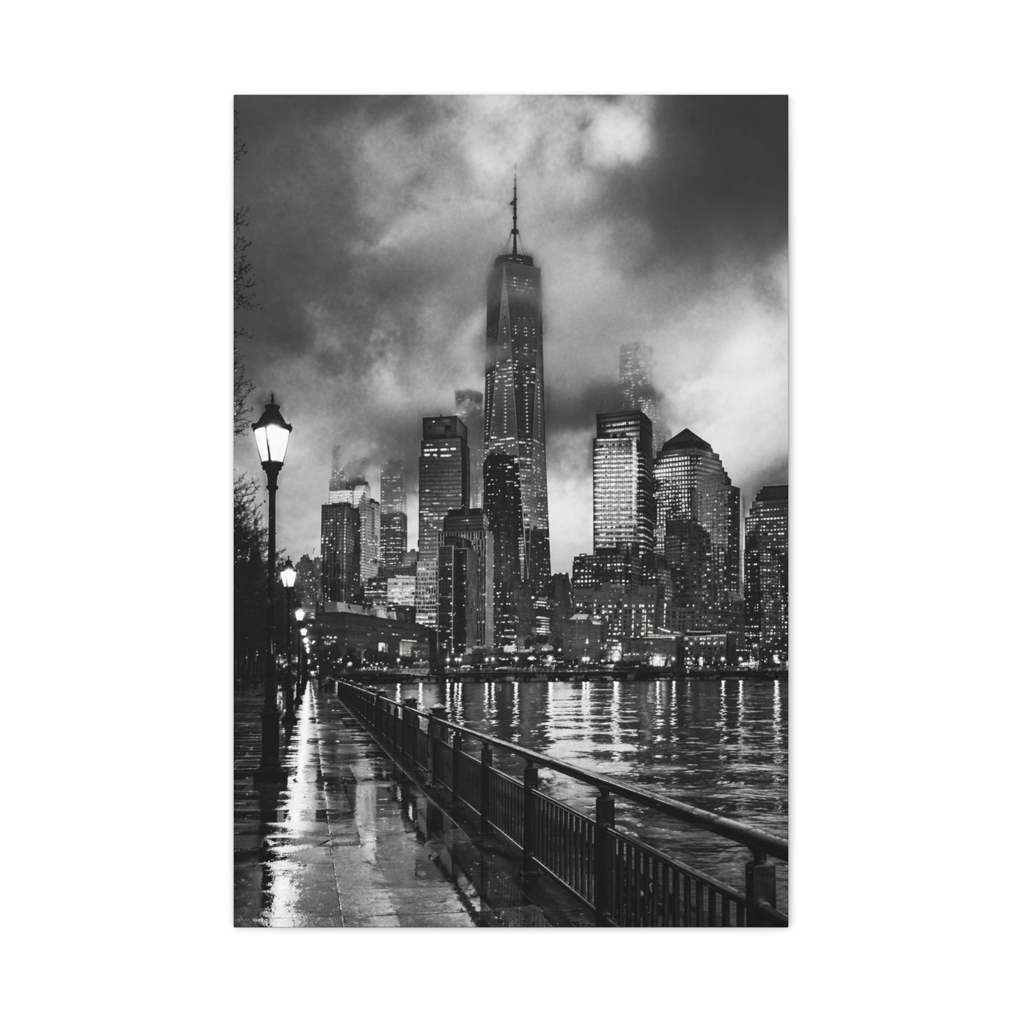 Stormy Manhattan Waterfront Noir Wall Art & Canvas Print