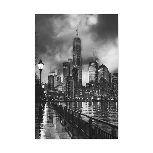 Stormy Manhattan Waterfront Noir Wall Art & Canvas Print