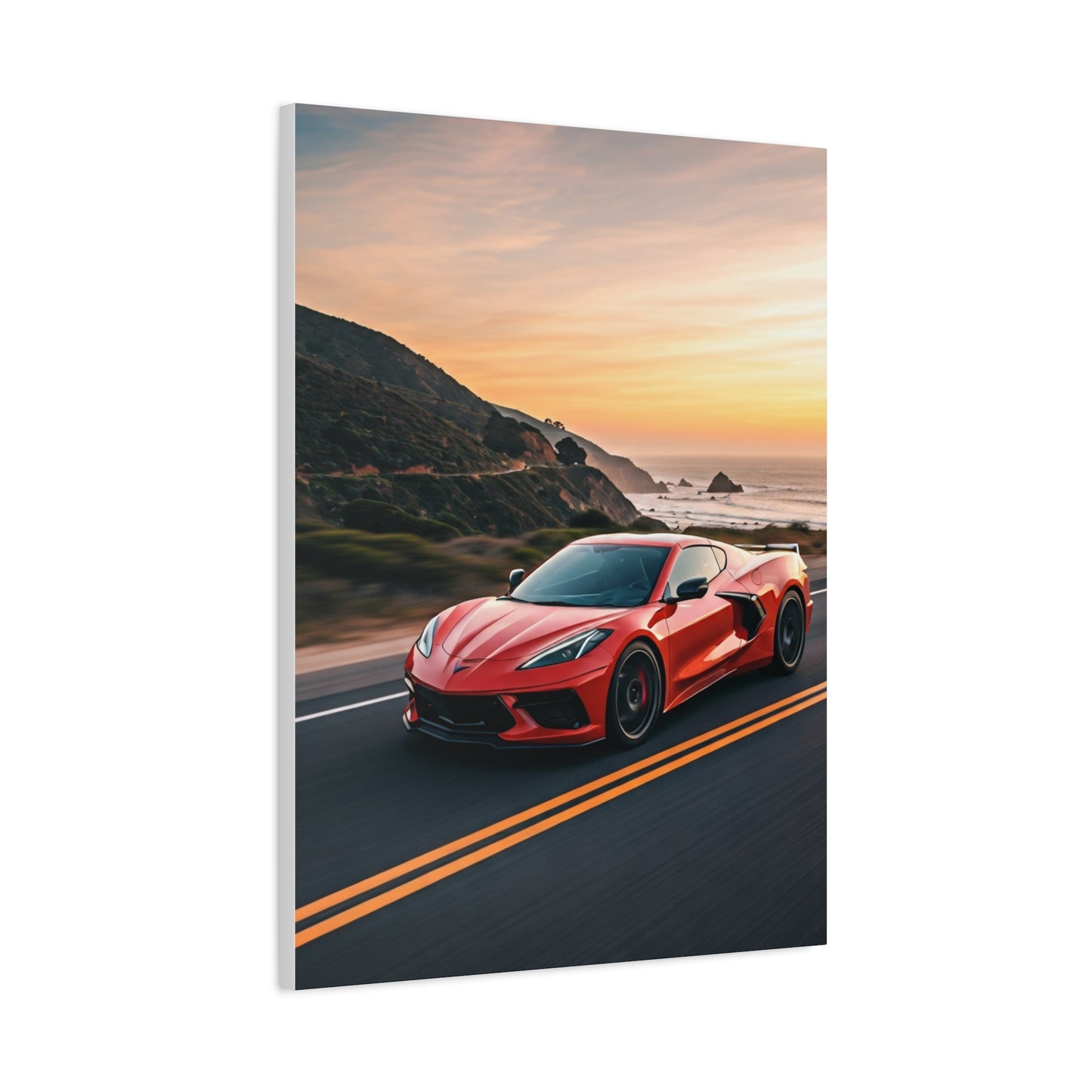 Chevrolet Corvette C8 Sunset Cliffside Drive Wall Art & Canvas Prints