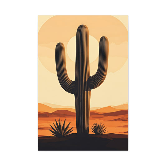 Minimal Desert Sun Saguaro Illustration Wall Art & Canvas Prints