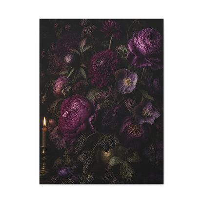 Dark Floral Still Life Candlelight Wall Art & Canvas Print