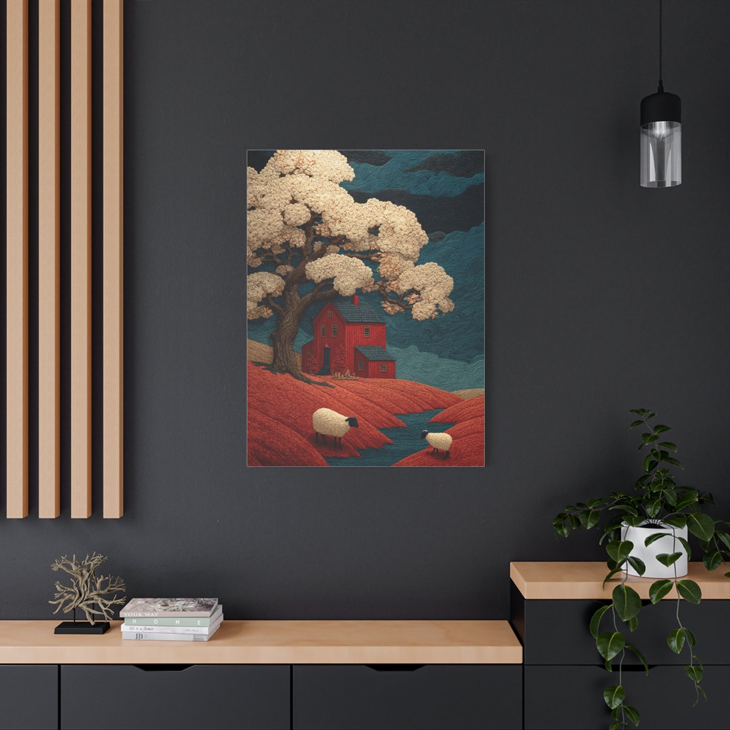 Primitive Farmhouse Sheep Folk Scene Wall Art & Canvas Print