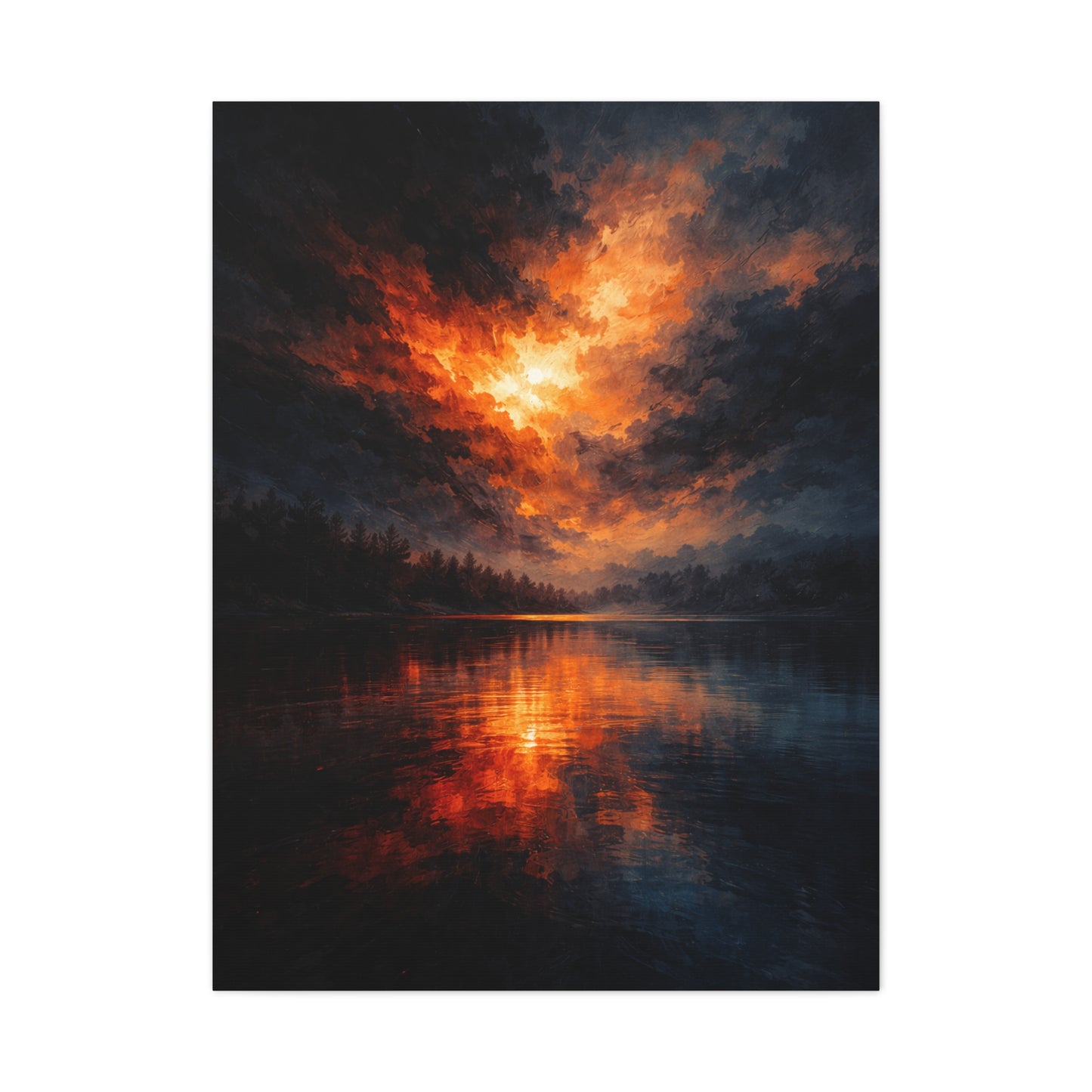 Dramatic Orange Sky Reflection Landscape Wall Art & Canvas Print