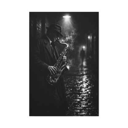 Noir Jazz Saxophone Alley Wall Art & Canvas Print
