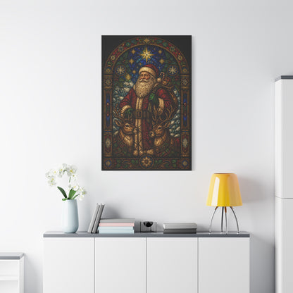 Stained Glass Santa and Reindeer Wall Art & Canvas Print