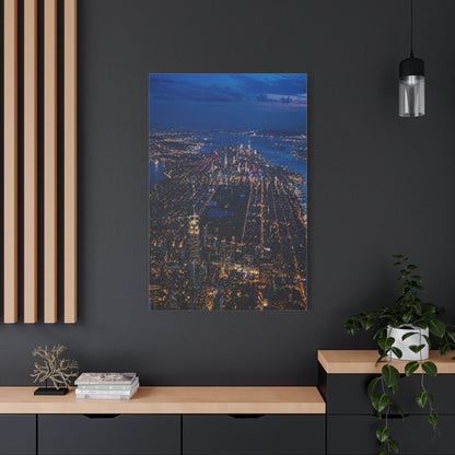 Aerial Manhattan Night Grid Wall Art & Canvas Print