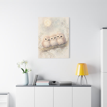 Moonlit Owlet Trio Watercolor Wall Art & Canvas Print