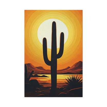 Retro Desert Sunset Cactus Silhouette Wall Art & Canvas Prints