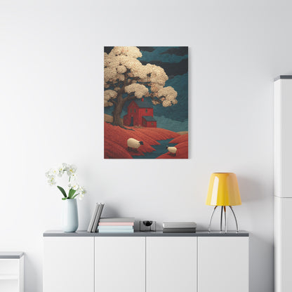 Primitive Farmhouse Sheep Folk Scene Wall Art & Canvas Print