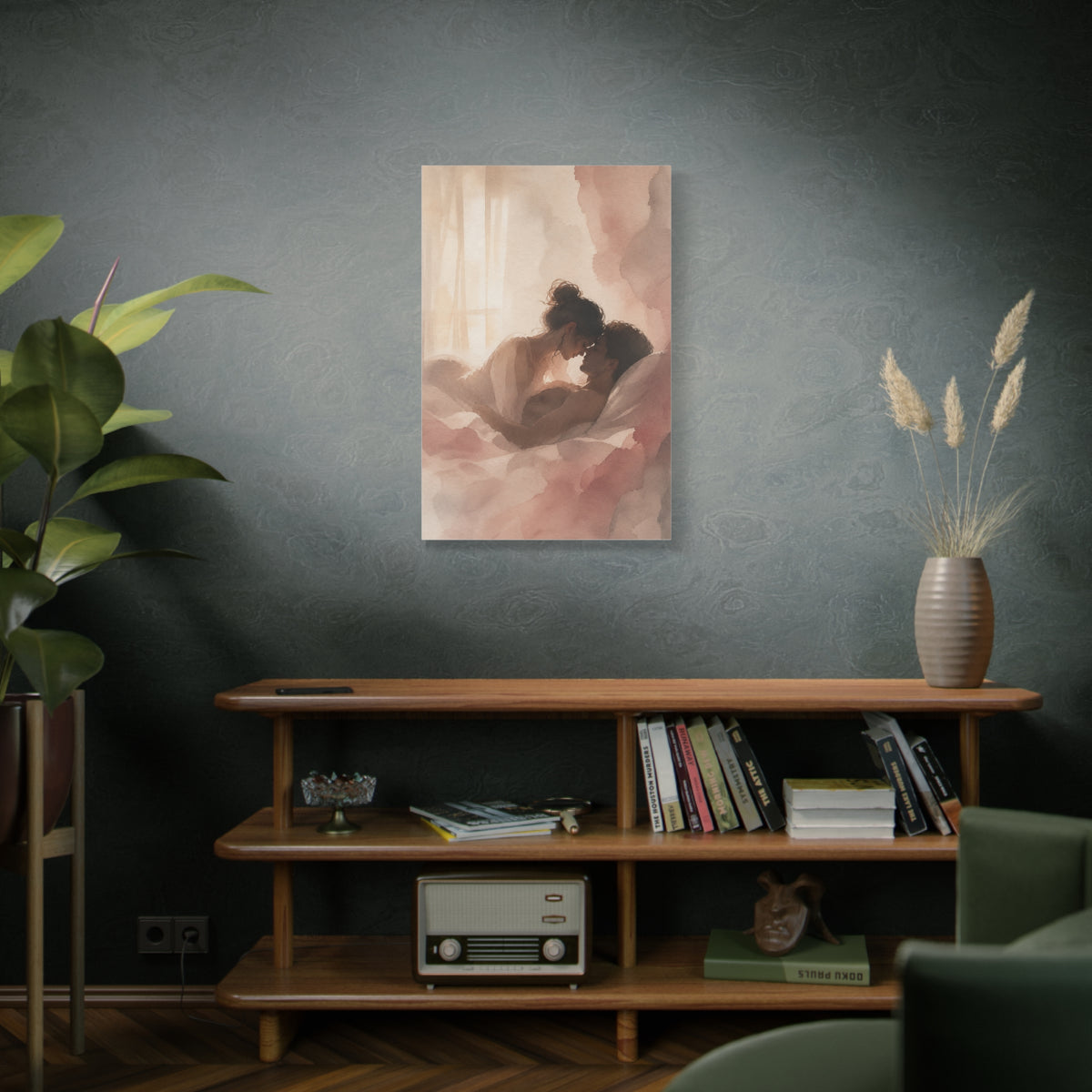 Soft Watercolor Lovers Sunrise Embrace Wall Art & Canvas Print